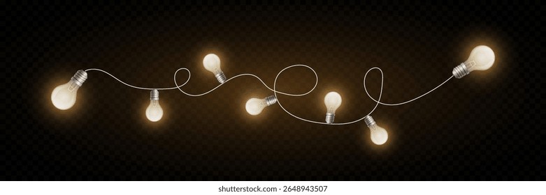 Christmas lights lights, garland and light bulbs. On a transparent background.