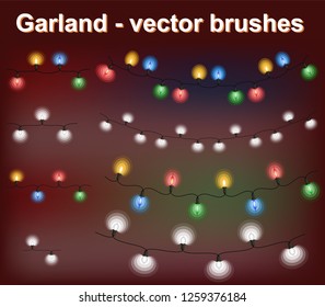 Christmas lights - Garland. Vector brushes 