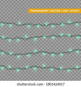 Christmas lights garlands. Festive design elements. Celebrate realistic object. Holiday Xmas Decor. New Year light effects isolated. Vector illustration.