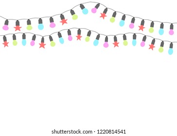 Christmas lights. Garlands isolated on a light background. Place for text. Vector illustration.