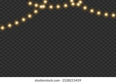 Christmas lights. Glowing garland of light and light bulbs. On a transparent background.	
