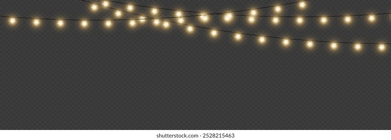 Christmas lights. Glowing garland of light and light bulbs. On a transparent background.	
