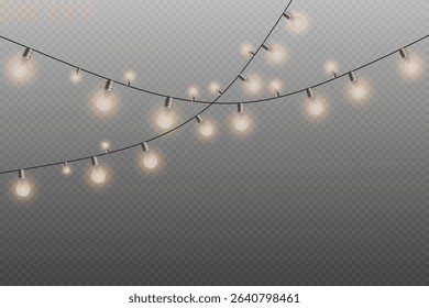 Christmas lights lights, glowing garland. On a transparent background.