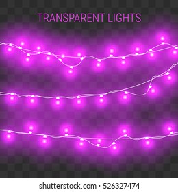 Christmas lights. Glowing garland on transparent background