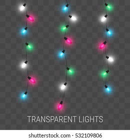 Christmas lights. Glowing garland on transparent background