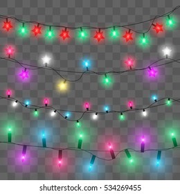 Christmas lights. Glowing garland on transparent background. Shiny garland