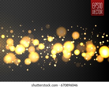 Christmas lights. Golden bokeh lights with glowing particles isolated. Vector illustration
