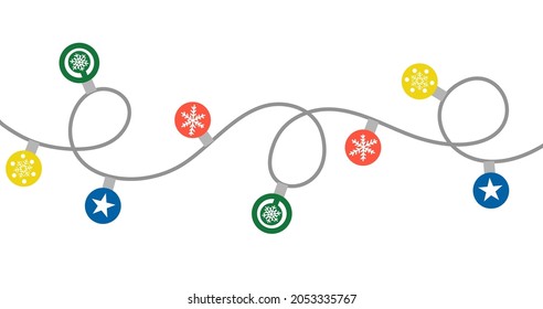 Christmas lights hand drawn illustration isolated on white background. Christmas bulb.
