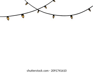 Christmas lights hanging isolated on png or transparent  background. Graphic resources for Christmas, New Year, Birthdays and luxury card. Vector illustration 