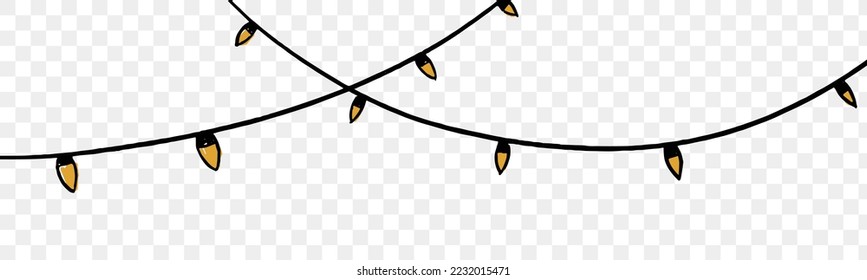 Christmas lights hanging isolated on png or transparent  background. Graphic resources for Christmas, New Year, Birthdays and luxury card. Vector illustration 