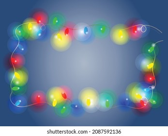 Christmas lights, hanging lights, surrounded by beautiful light frames. and empty space Illustration in vector format. Ideas for celebrations.