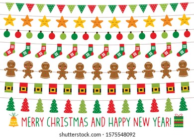 Christmas lights and holiday banners, vector set