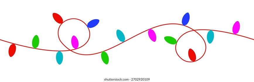 Christmas lights isolated, festive string of colorful holiday lights, Christmas decoration lights seamless design elements, glowing lights set for greeting card design, bright garlands - vector
