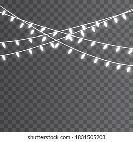 Christmas lights isolated. Christmas glowing lights. Christmas decorations, realistic design elements