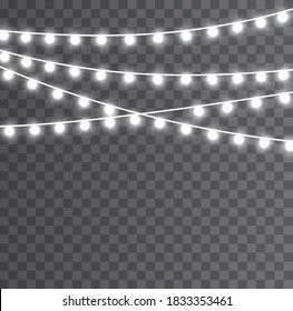 Christmas lights isolated. Christmas glowing lights. Christmas decorations, realistic design elements