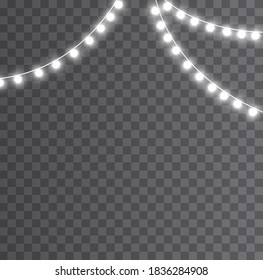 Christmas lights isolated. Christmas glowing lights. Christmas decorations, realistic design elements