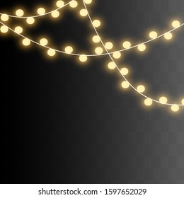 Christmas lights isolated on black background. Xmas glowing garland. 