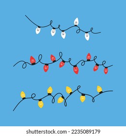 Weihnachtsleuchten einzeln auf blauem Hintergrund. Doodle-Vektorgrafik