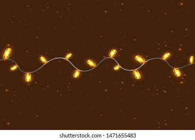 
Christmas lights isolated on brown background. Xmas glowing garland. Vector illustration