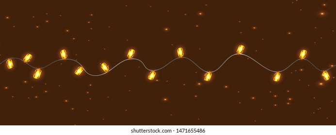 
Christmas lights isolated on brown background. Xmas glowing garland. Vector illustration