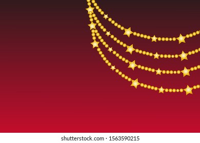Christmas lights isolated on burgundy background. Christmas luminous garland.