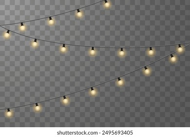 Navidades luces aisladas sobre fondo de Vector a cuadros. Conjunto de guirnaldas brillantes de Navidades. Para invitaciones publicitarias, Anuncios de Web, postales. Vector