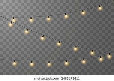 Navidades luces aisladas sobre fondo de Vector a cuadros. Conjunto de guirnaldas brillantes de Navidades. Para invitaciones publicitarias, Anuncios de Web, postales. Vector