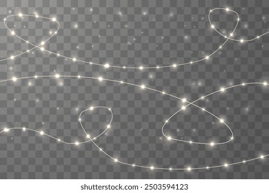 Navidades luces aisladas sobre fondo de Vector a cuadros. Conjunto de guirnaldas brillantes de Navidades. Para invitaciones publicitarias, Anuncios de Web, postales. Vector