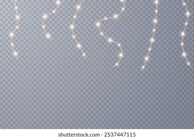 Christmas lights isolated on checkered vector background. Set of Christmas glowing garlands. For advertising invitations, web banners, postcards. Vector