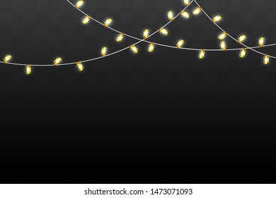 Christmas lights isolated on dark background. Xmas glowing garland. Vector illustration