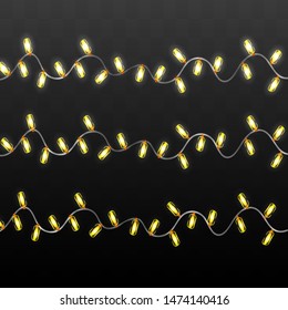 Christmas lights isolated on dark background. Xmas glowing garland. Vector illustration