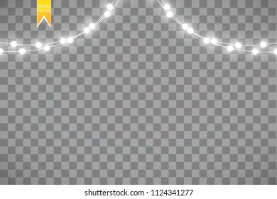 Christmas lights isolated on transparent background. Xmas glowing garland. Vector illustration