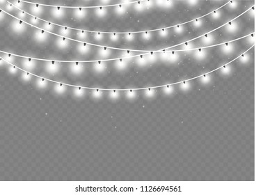 Christmas lights isolated on transparent background. Xmas glowing garland. Vector illustration