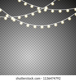 Christmas lights isolated on transparent background.  Vector illustration 