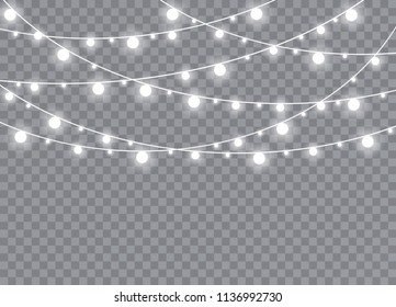 Christmas lights isolated on transparent background. Xmas glowing garland. Vector illustration