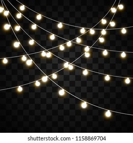 Christmas lights isolated on transparent background. Vector illustration.