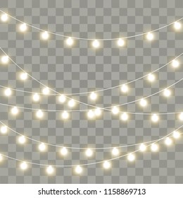 Christmas lights isolated on transparent background. Vector illustration.