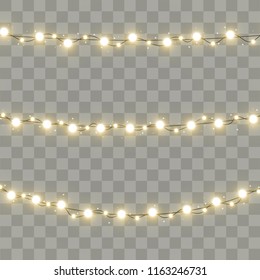 Christmas lights isolated on transparent background. Vector illustration.