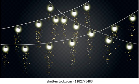 Christmas lights isolated on transparent background. Xmas glowing garland. Vector illustration