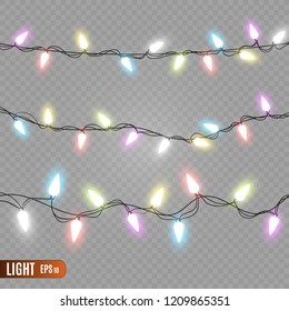 Christmas lights isolated on transparent background. Vector illustration