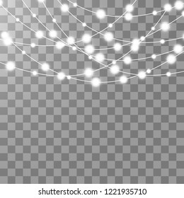 Christmas lights isolated on transparent background. Xmas glowing garland. Vector illustration
