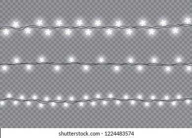 Christmas lights isolated on transparent background. Xmas glowing garland. Sparks glitter special light effect. Vector illustration.