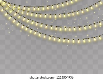 Christmas lights isolated on transparent background. Xmas glowing garland. Vector illustration