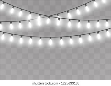 Christmas lights isolated on transparent background. Xmas glowing garland. Vector illustration