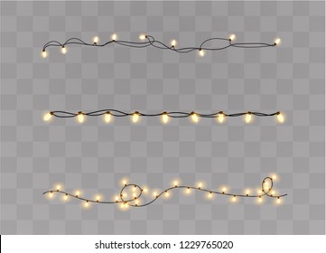 Christmas lights isolated on transparent background. Xmas glowing garland. Vector illustration