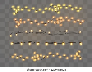 Christmas lights isolated on transparent background. Xmas glowing garland. Vector illustration