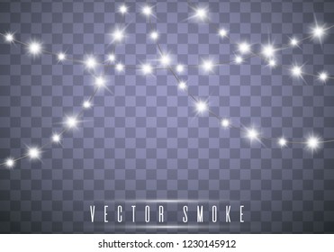 Christmas lights isolated on transparent background. Led neon lamp. Glowing lights for Xmas Holiday cards, banners, posters, web design. Garlands decorations.