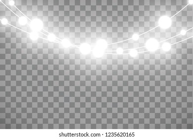 Christmas lights isolated on transparent background. Xmas glowing garland. Vector illustration
