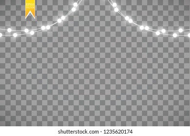 Christmas lights isolated on transparent background. Xmas glowing garland. Vector illustration