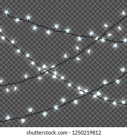 Christmas lights isolated on transparent background. Set of realistic Xmas glowing garland. Vector illustration.